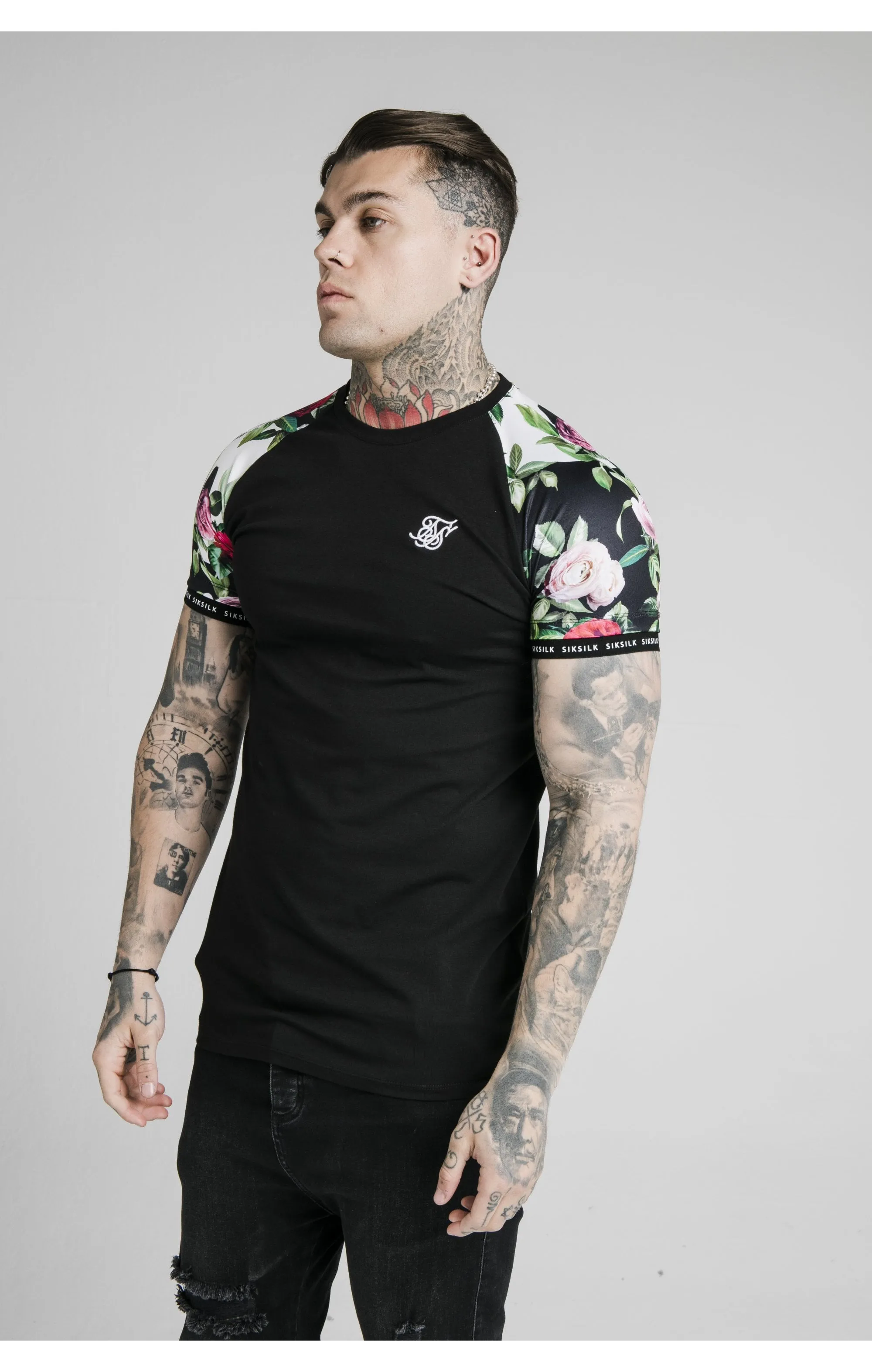 SikSilk S/S Floral Pixel Inset Tech Tee - Black & Floral Pixel sold by Siksilk product image thumbnail 2