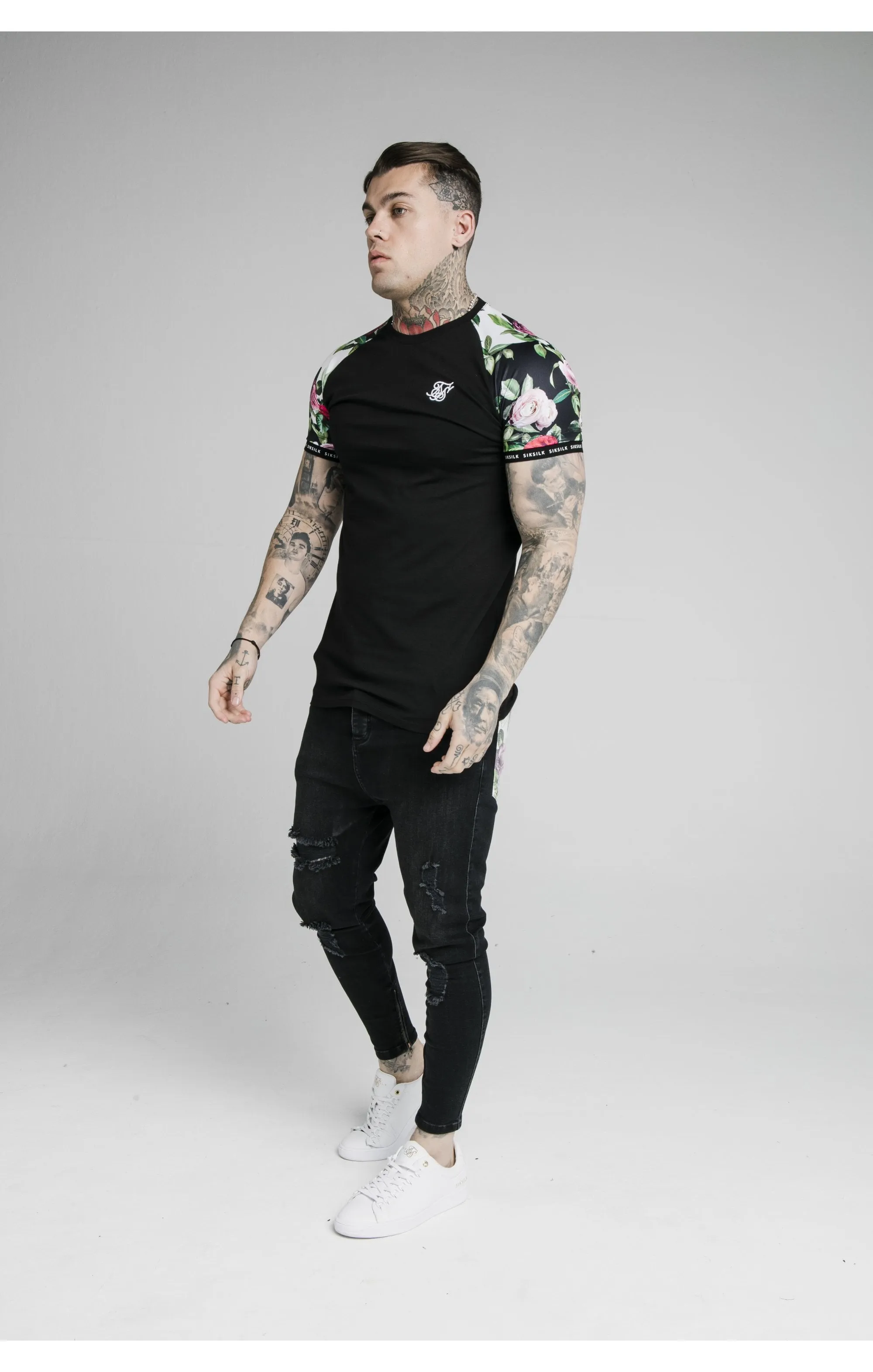 SikSilk S/S Floral Pixel Inset Tech Tee - Black & Floral Pixel sold by Siksilk product image thumbnail 4