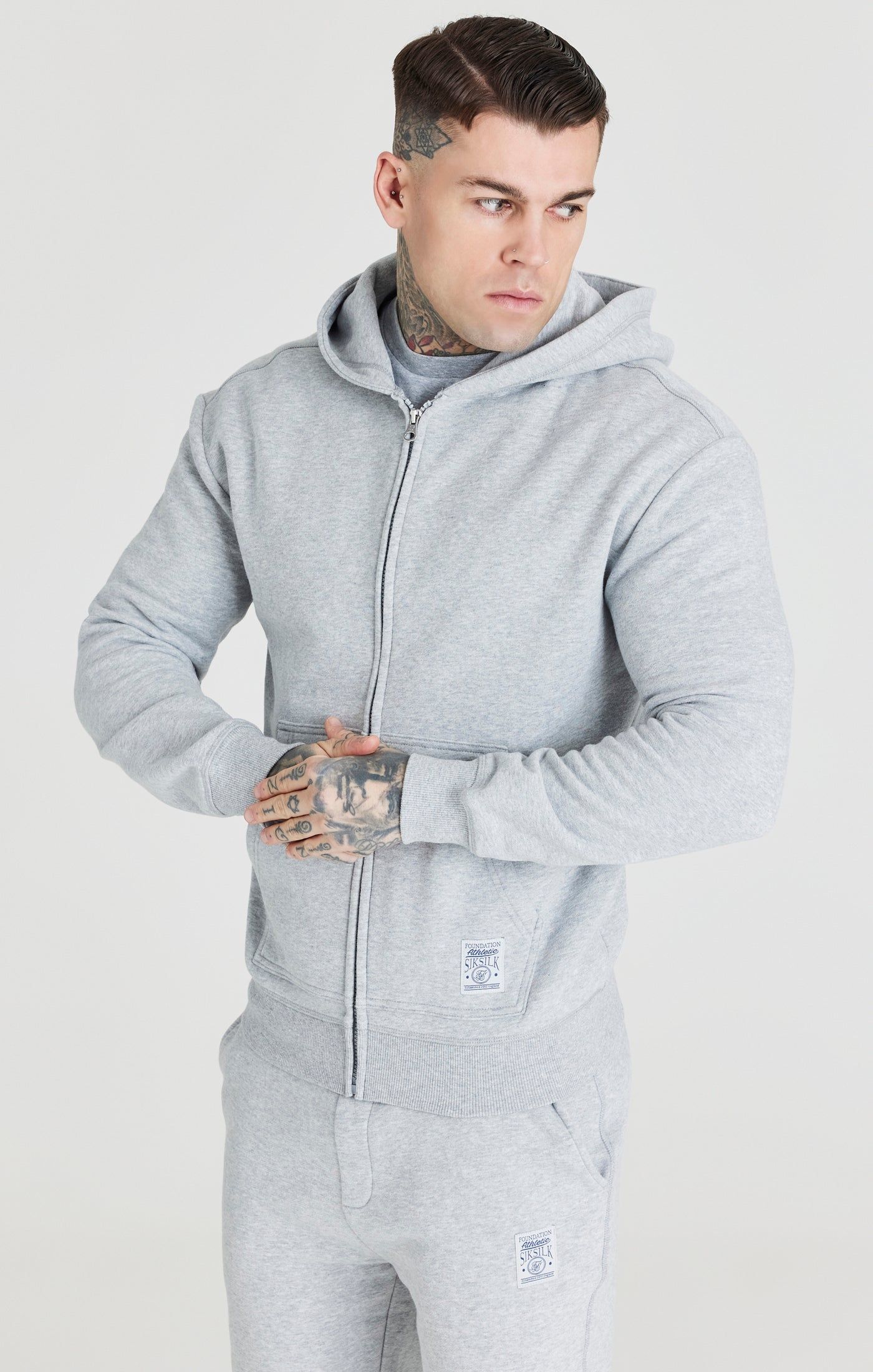 Grey Foundation Zip Through Hoodie sold by Siksilk