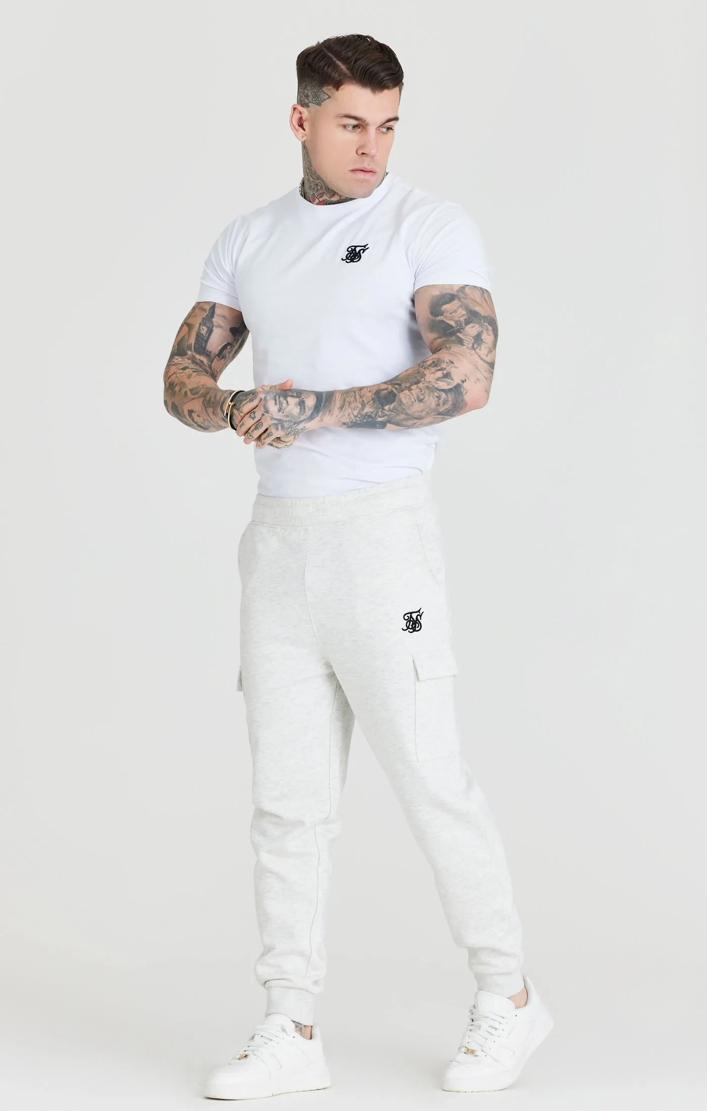 Grey Marl Fleece Cargo Jogger sold by Siksilk product image thumbnail 4