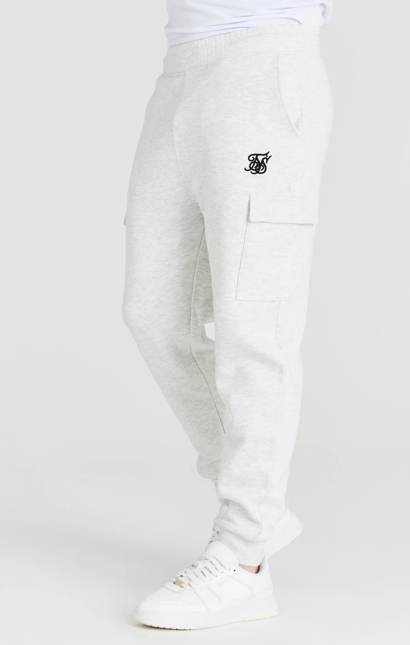 Grey Marl Fleece Cargo Jogger sold by Siksilk