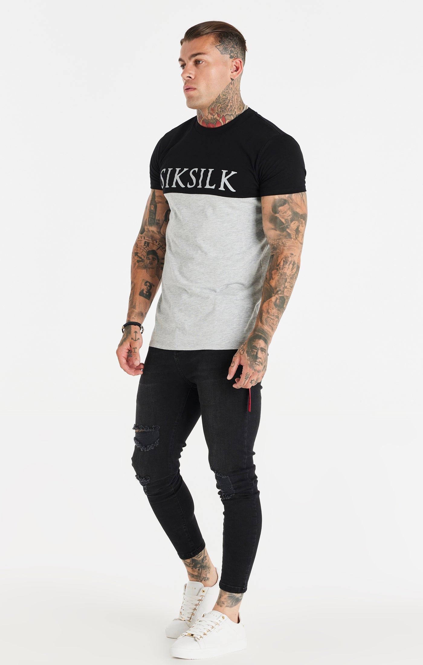 Black Cut And Sew Muscle Fit T-Shirt sold by Siksilk product image thumbnail 3