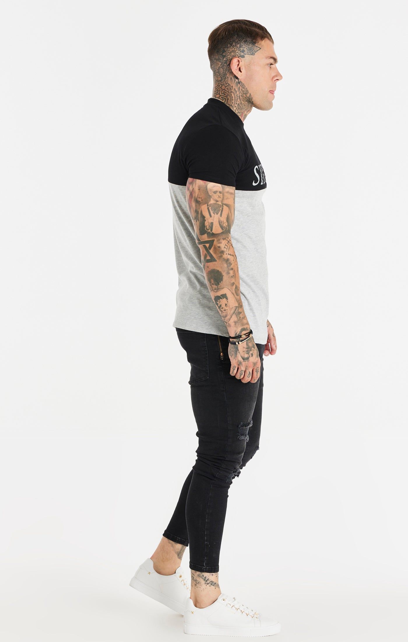 Black Cut And Sew Muscle Fit T-Shirt sold by Siksilk product image thumbnail 4