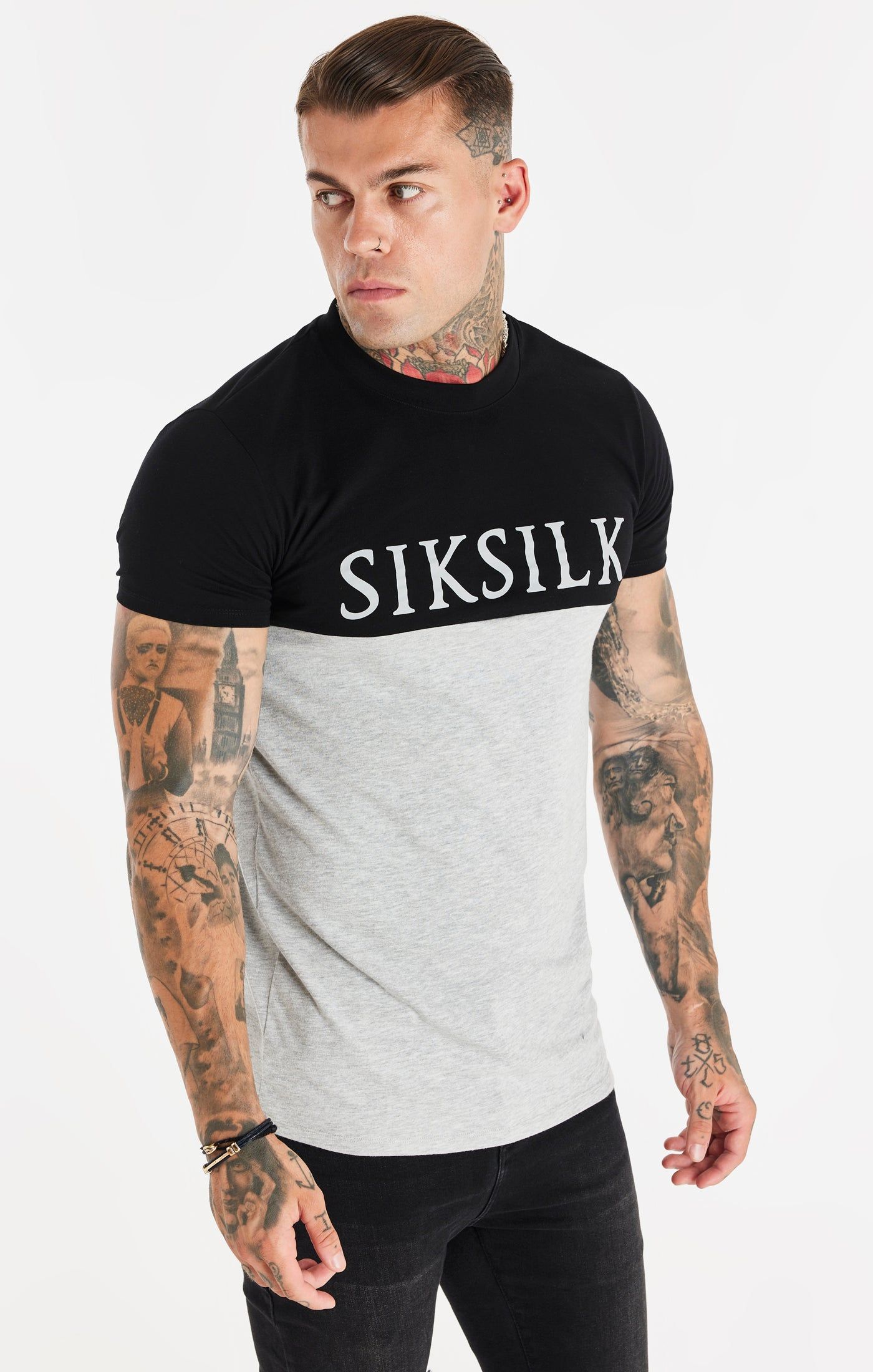 Black Cut And Sew Muscle Fit T-Shirt sold by Siksilk
