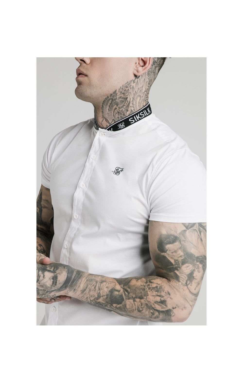 SikSilk S/S Tape Collar Shirt - White sold by Siksilk