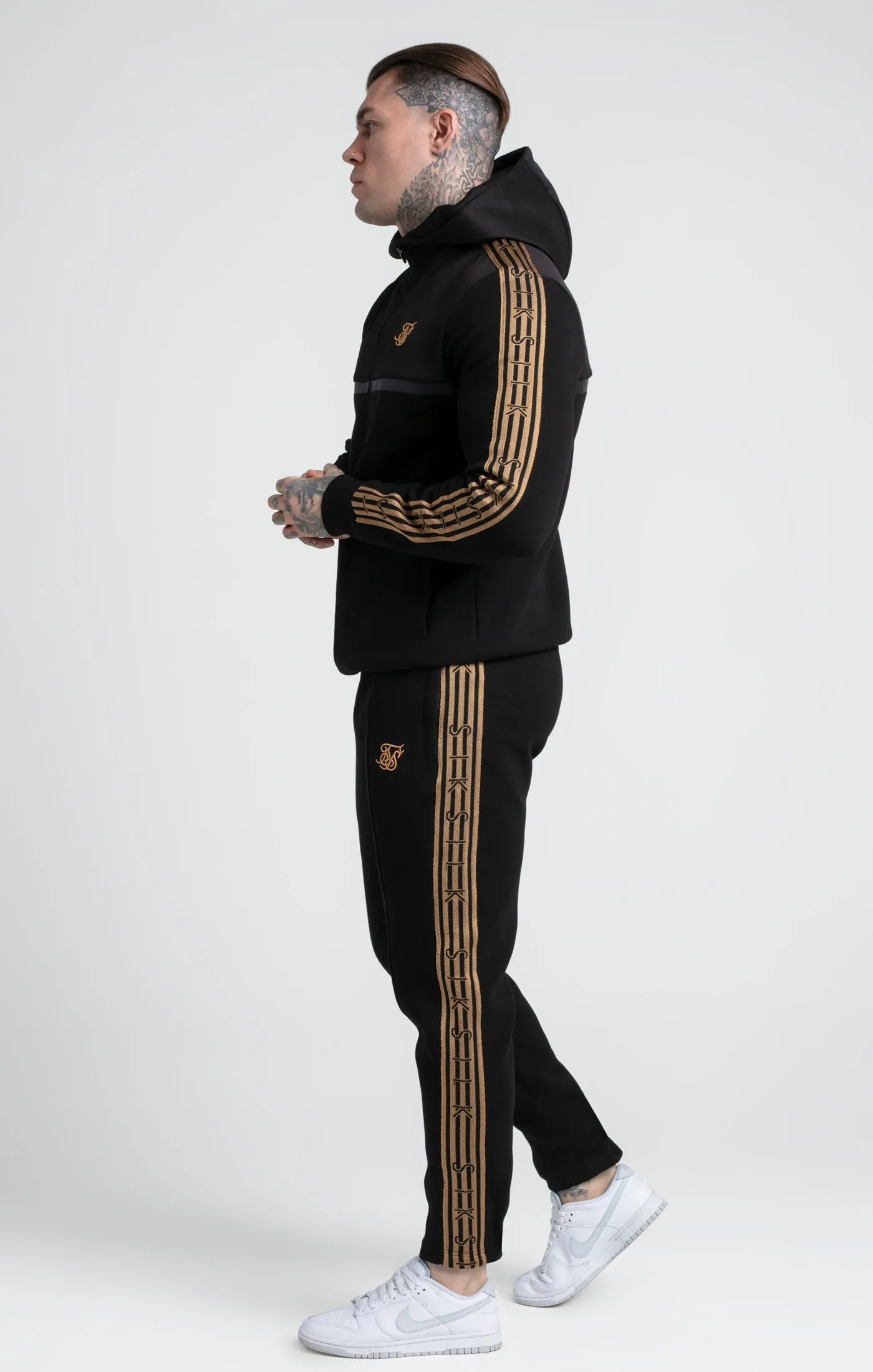 Black & Gold Knitted Tape Zip Thru Hoodie sold by Siksilk product image thumbnail 4