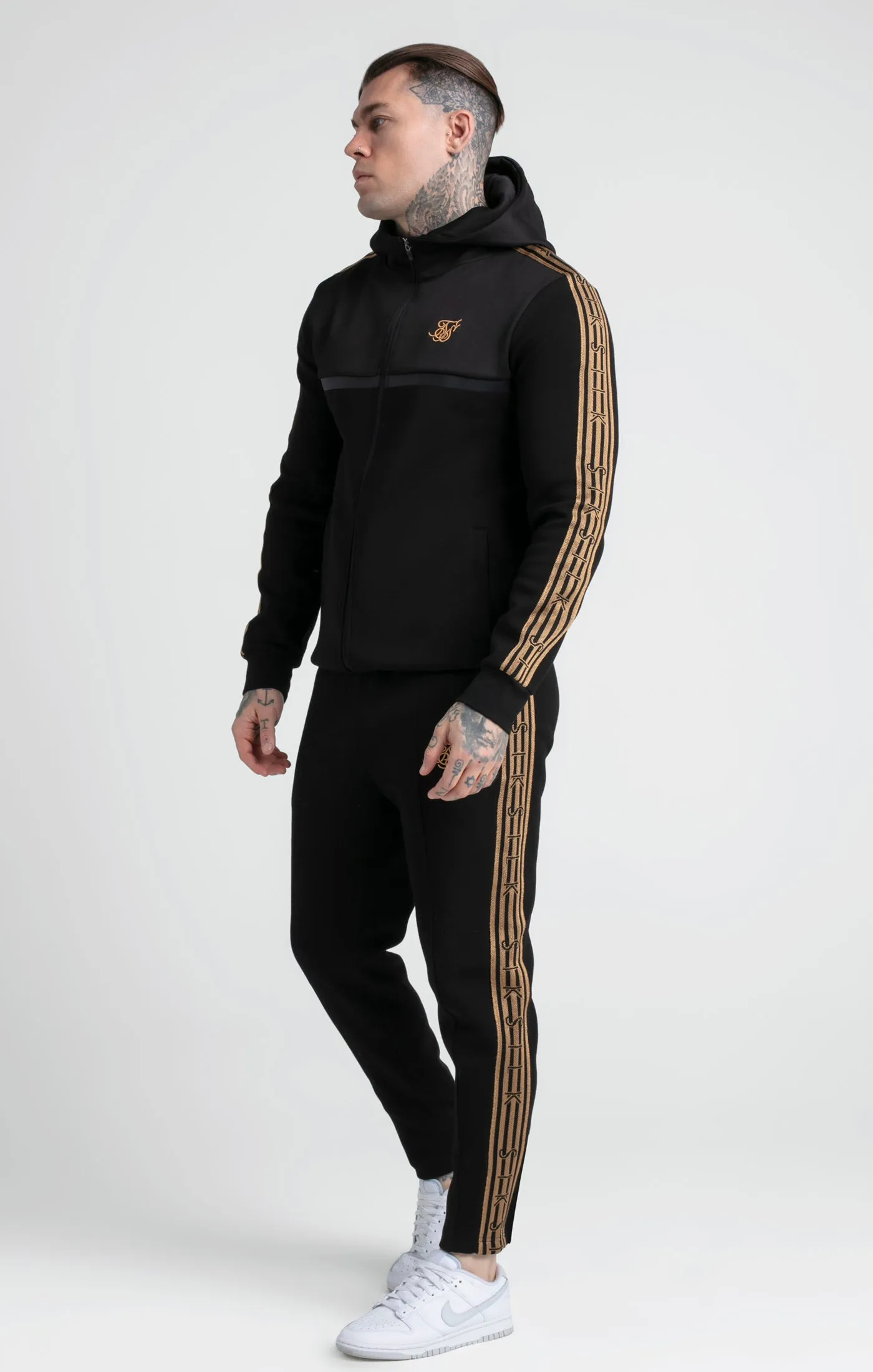 Black & Gold Knitted Tape Zip Thru Hoodie sold by Siksilk product image thumbnail 2