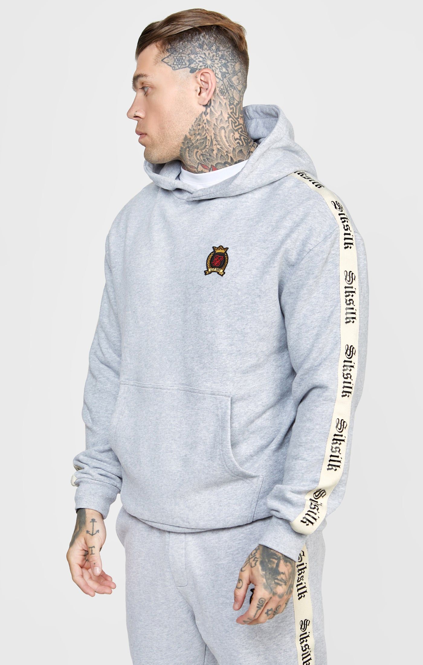 Grey Oversized Hoody W Gothic Taping sold by Siksilk product image thumbnail 6