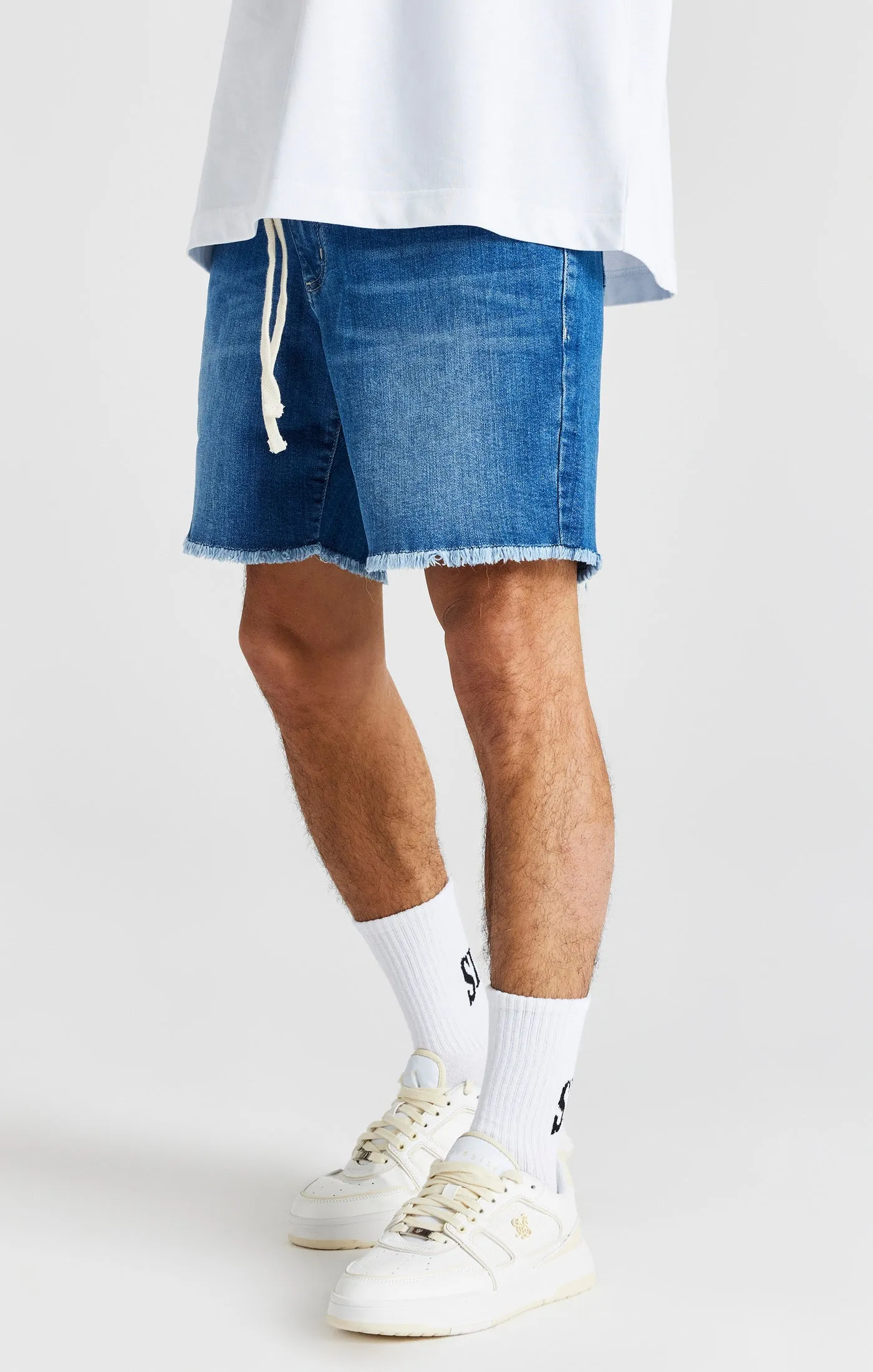 Blue Raw Hem Relaxed Denim Short sold by Siksilk