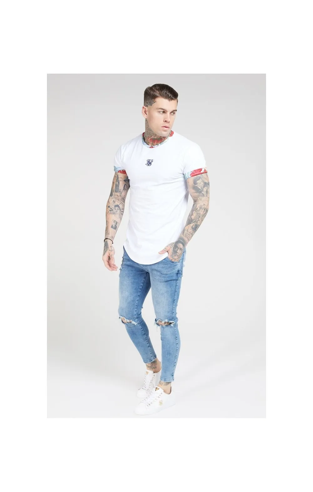 SikSilk S/S Curved Hem Roll Sleeve Tee – White sold by Siksilk product image thumbnail 4