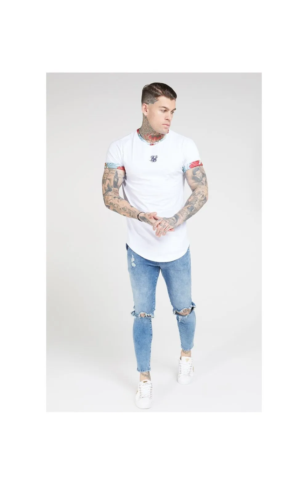 SikSilk S/S Curved Hem Roll Sleeve Tee – White sold by Siksilk product image thumbnail 5