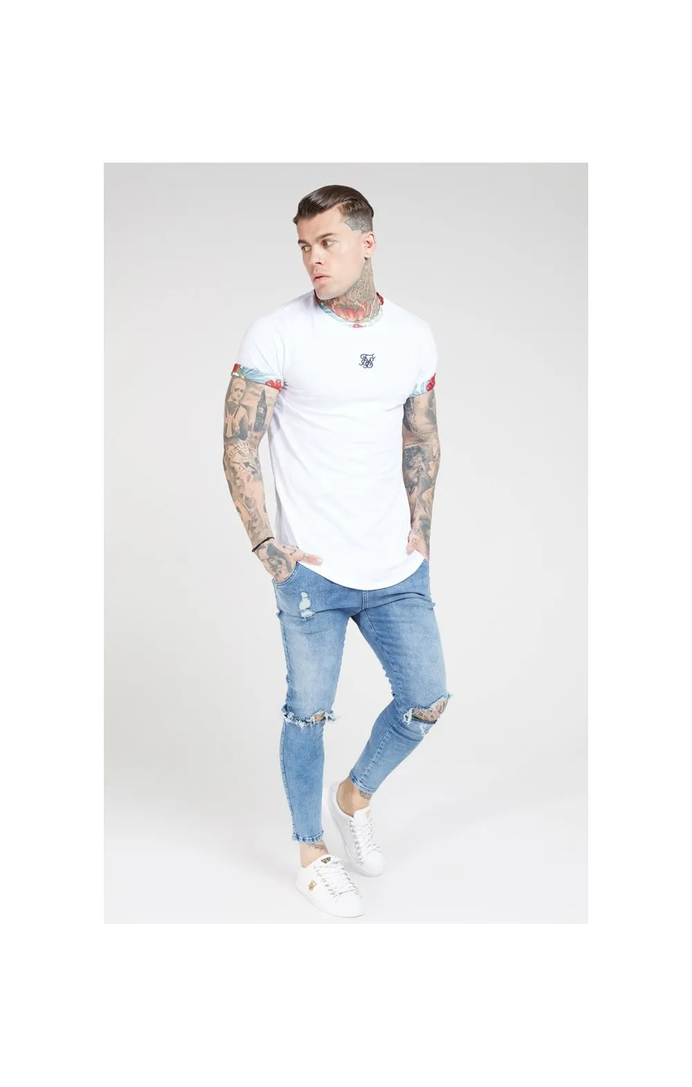 SikSilk S/S Curved Hem Roll Sleeve Tee – White sold by Siksilk product image thumbnail 3