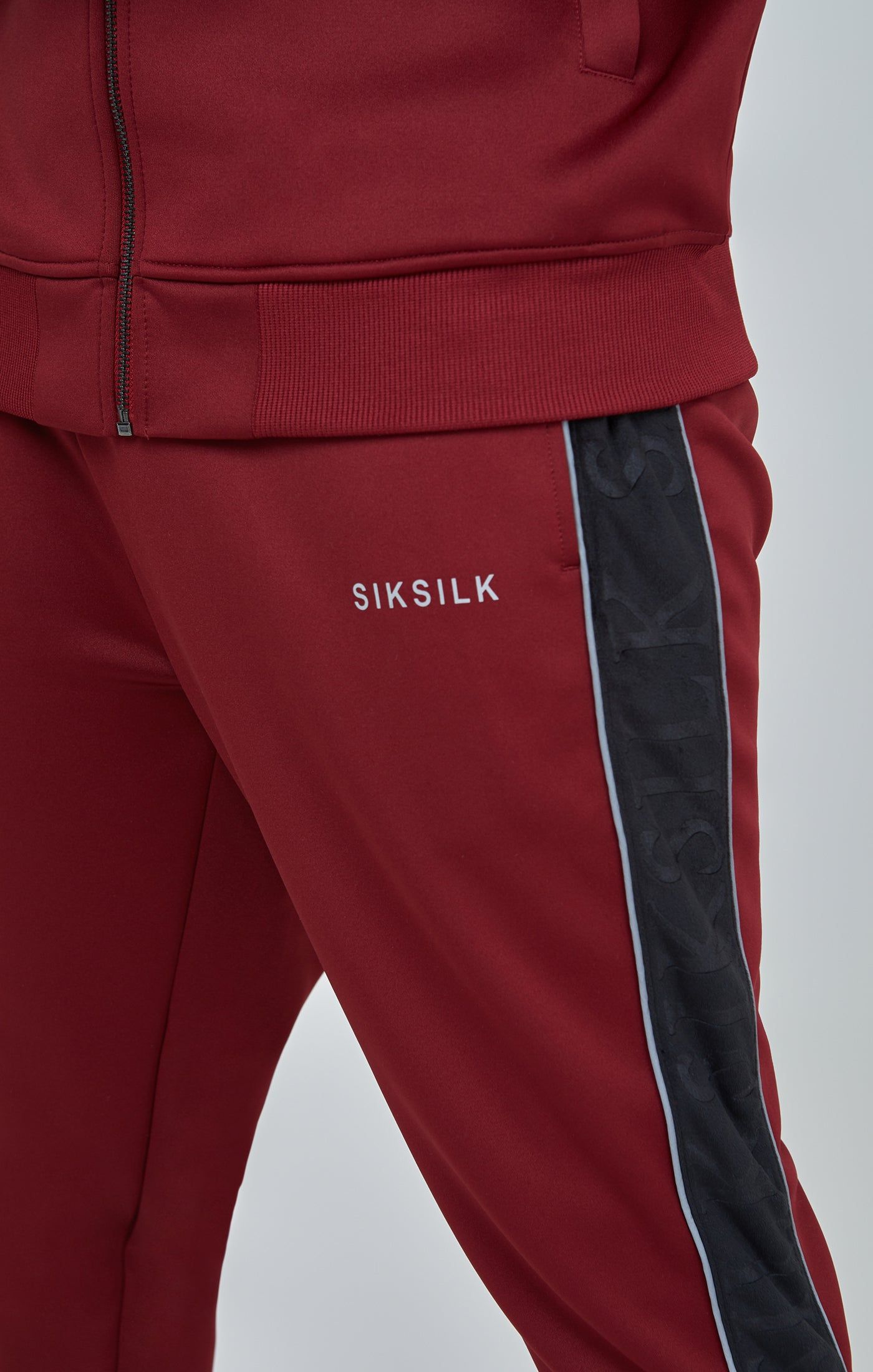 Burgundy Velour Panelled Track Pants sold by Siksilk product image thumbnail 6