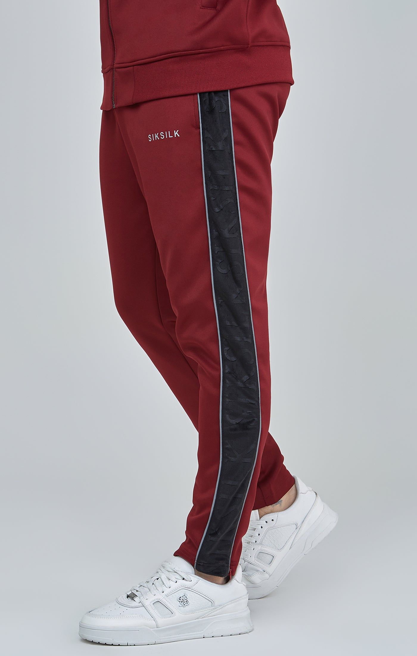 Burgundy Velour Panelled Track Pants sold by Siksilk