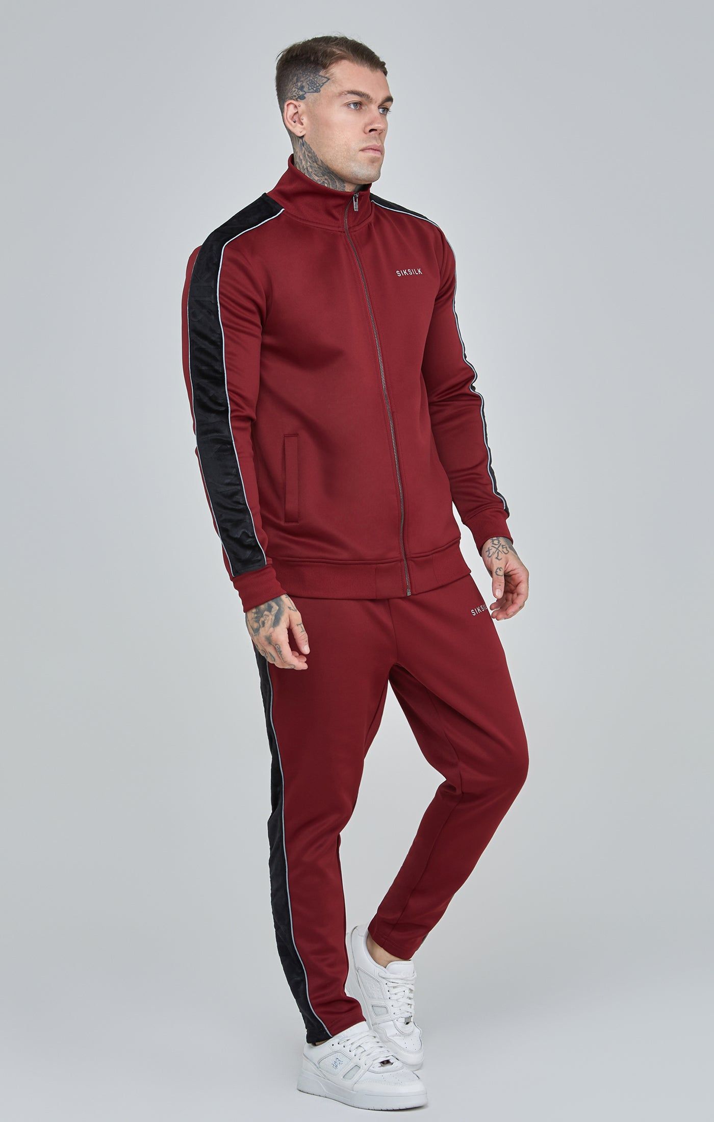 Burgundy Velour Panelled Track Pants sold by Siksilk product image thumbnail 2