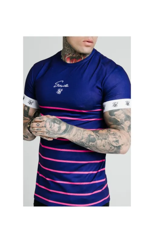 SikSilk Stripe Straight Hem Gym Tee - Navy,Pink & White sold by Siksilk