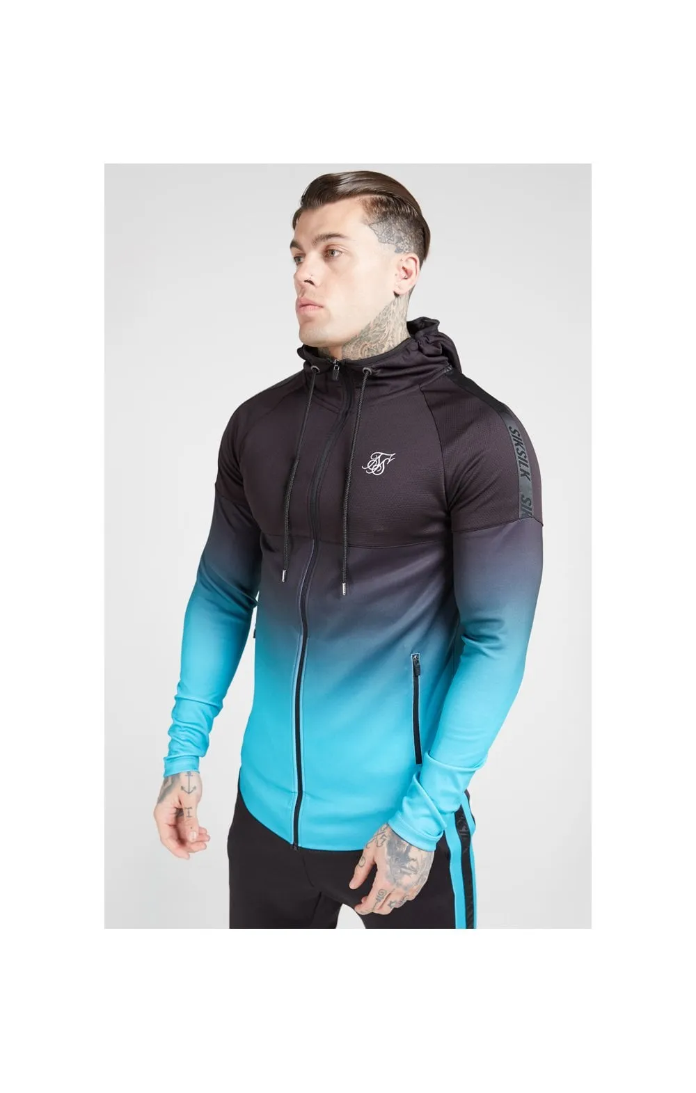 SikSilk Athlete Hybrid Zip Through Hoodie – Black & Teal sold by Siksilk