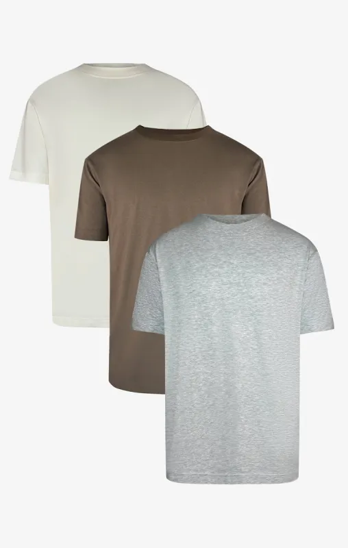 Brown Ecru Grey Marl Pack of 3 T-Shirts sold by Siksilk
