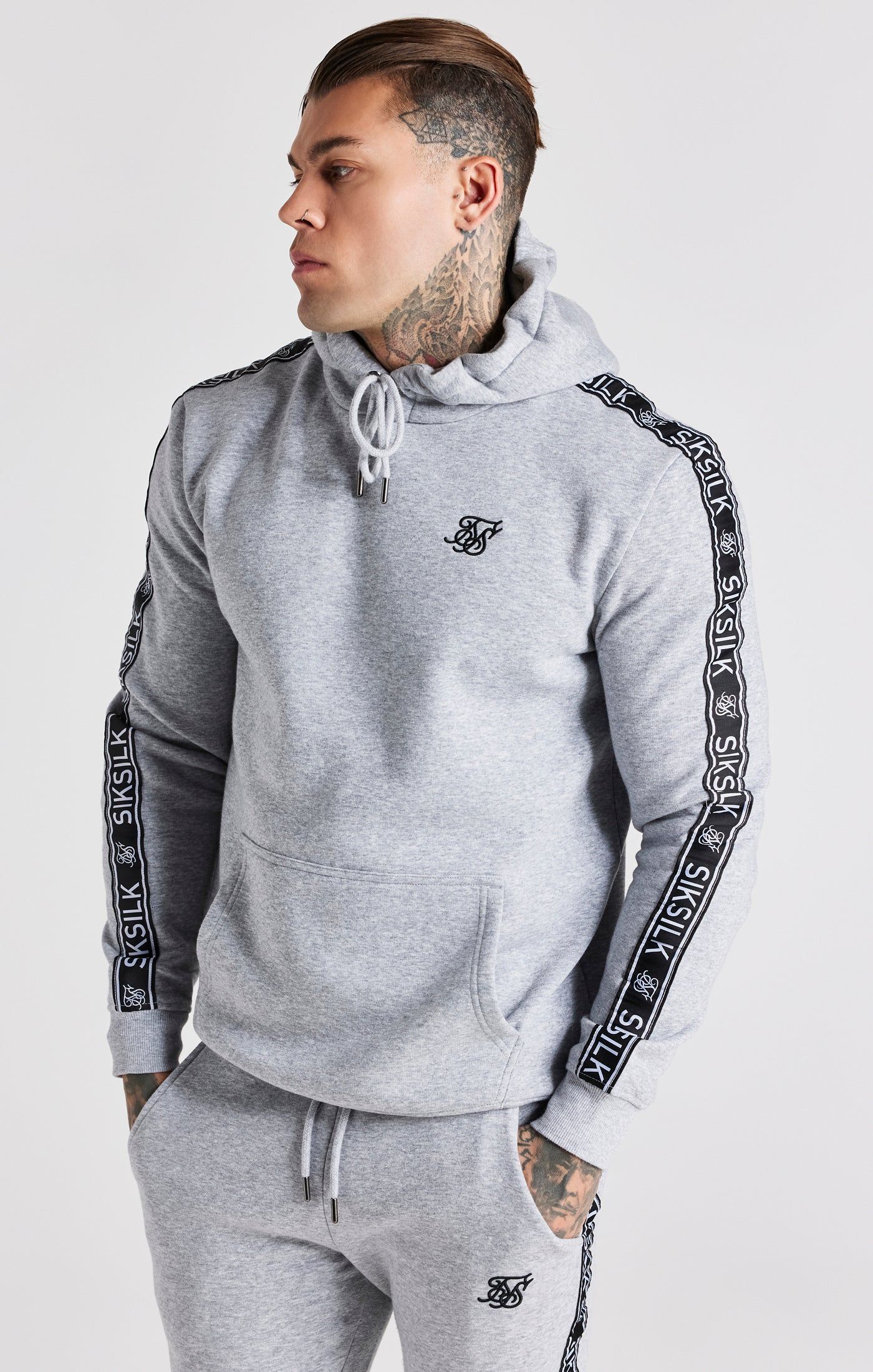 Grey Taped Hoodie And Pant Tracksuit Set sold by Siksilk product image thumbnail 2