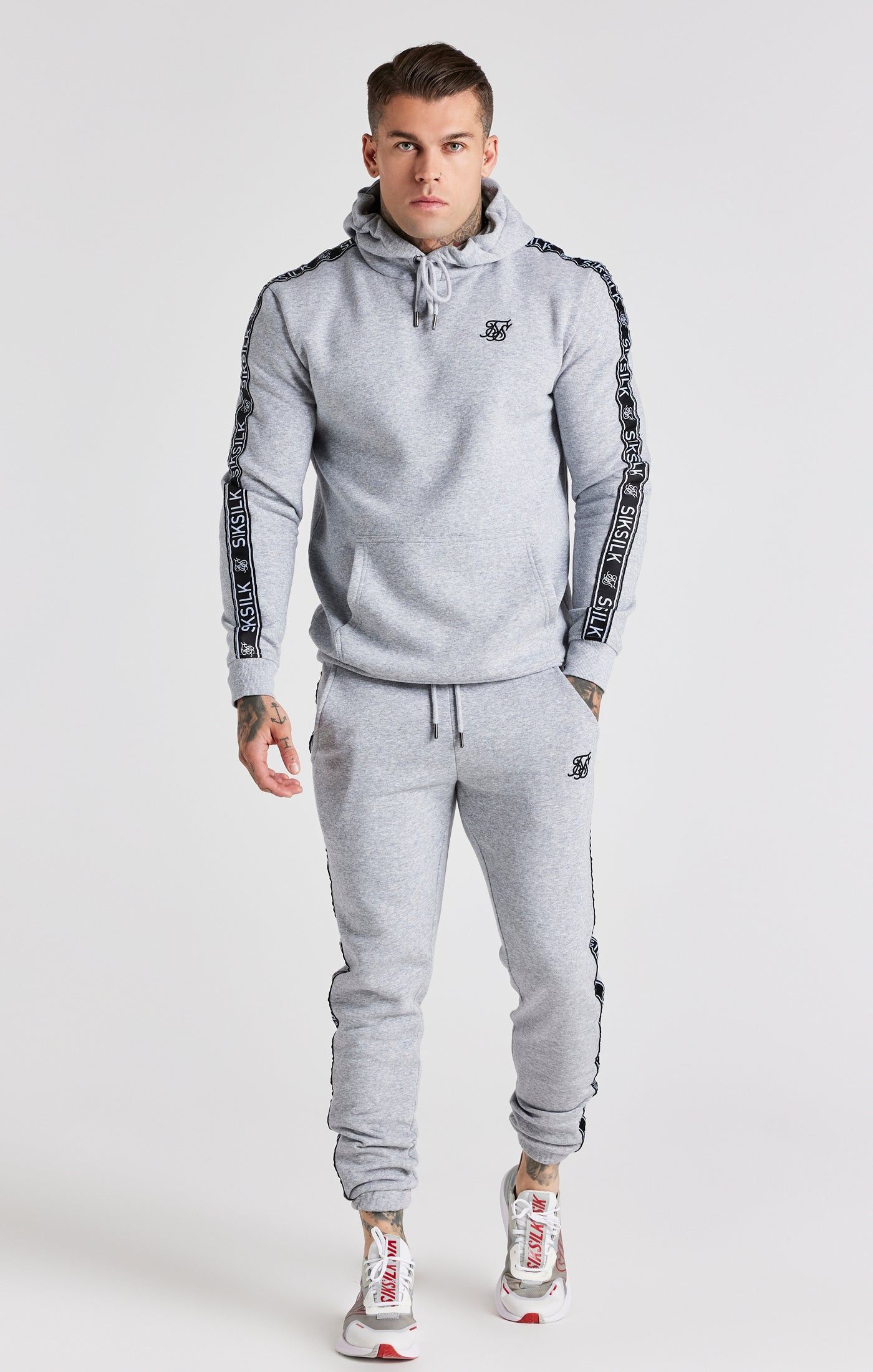 Grey Taped Hoodie And Pant Tracksuit Set sold by Siksilk