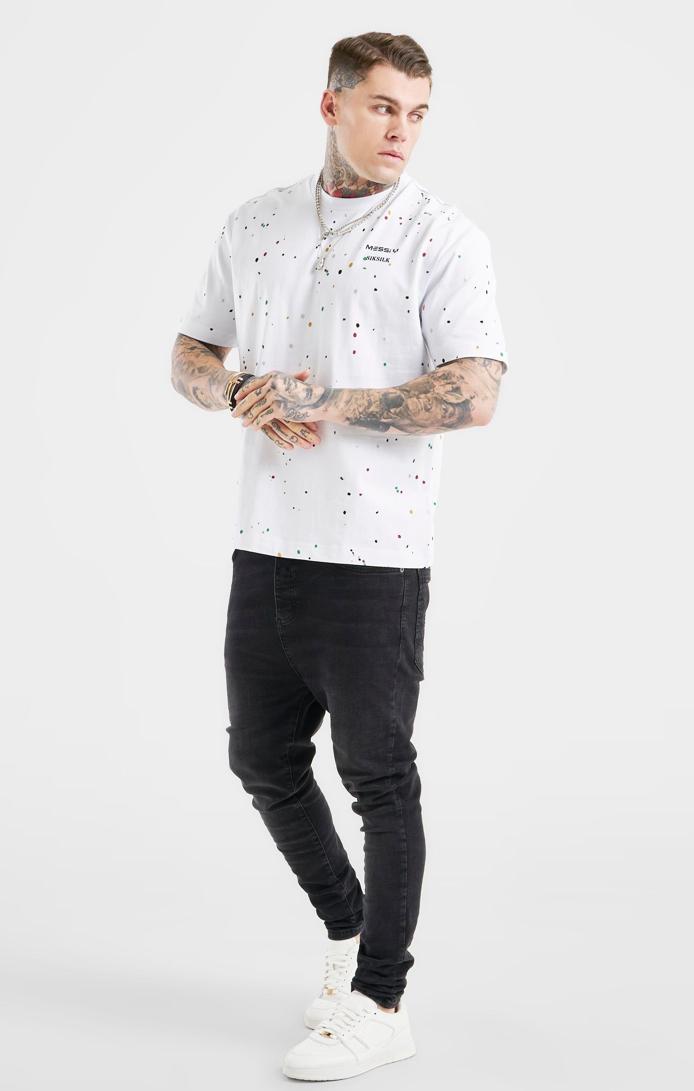 Messi x SikSilk Oversized Paint Splat Tee - White sold by Siksilk product image thumbnail 4