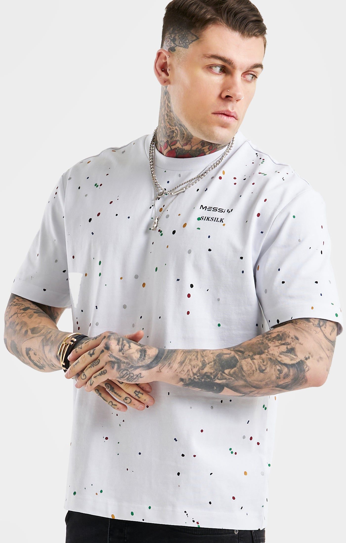 Messi x SikSilk Oversized Paint Splat Tee - White sold by Siksilk