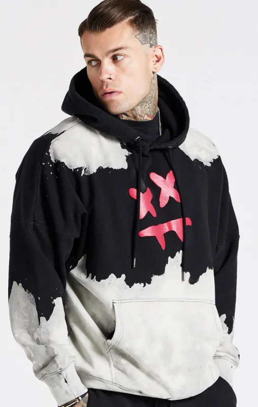 SikSilk X Steve Aoki Oversized Bleach Wash Hoodie - Black & White sold by Siksilk