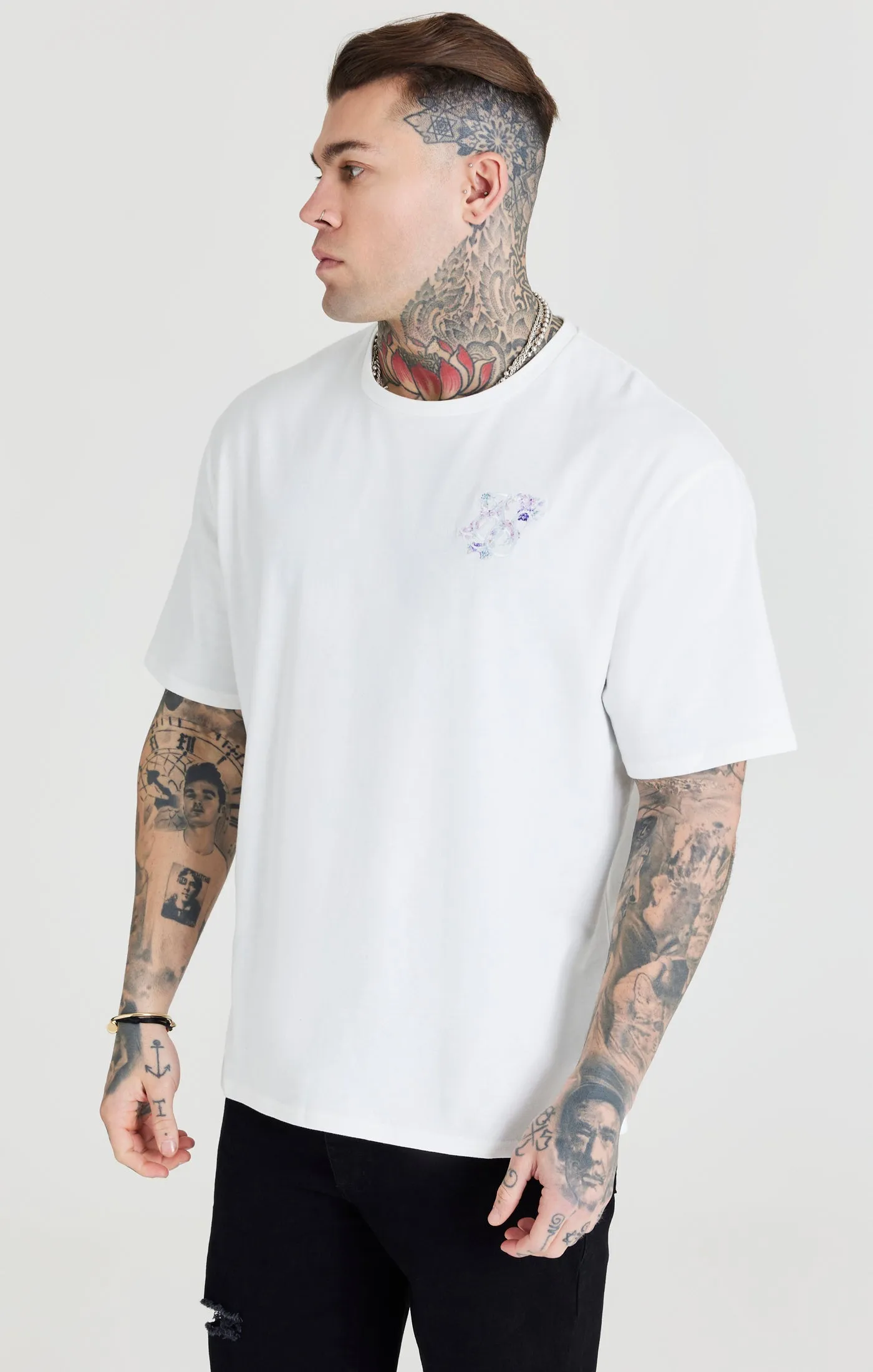 Ecru Floral Embroidery Oversized T-Shirt sold by Siksilk product image thumbnail 2