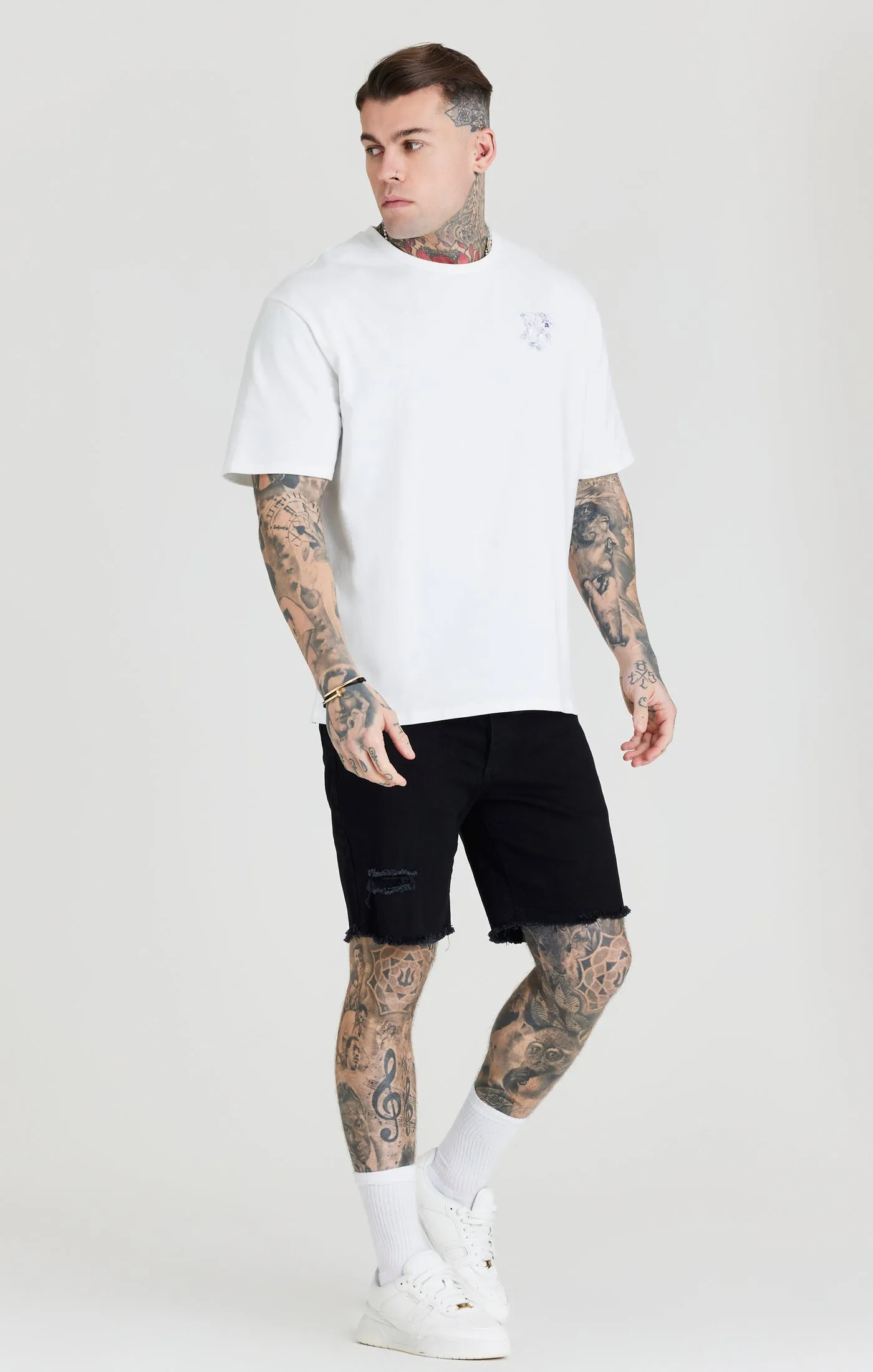 Ecru Floral Embroidery Oversized T-Shirt sold by Siksilk product image thumbnail 3