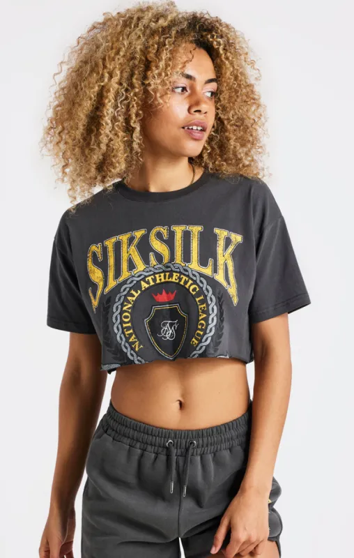 SikSilk Varsity Crop Tee - Washed Grey sold by Siksilk