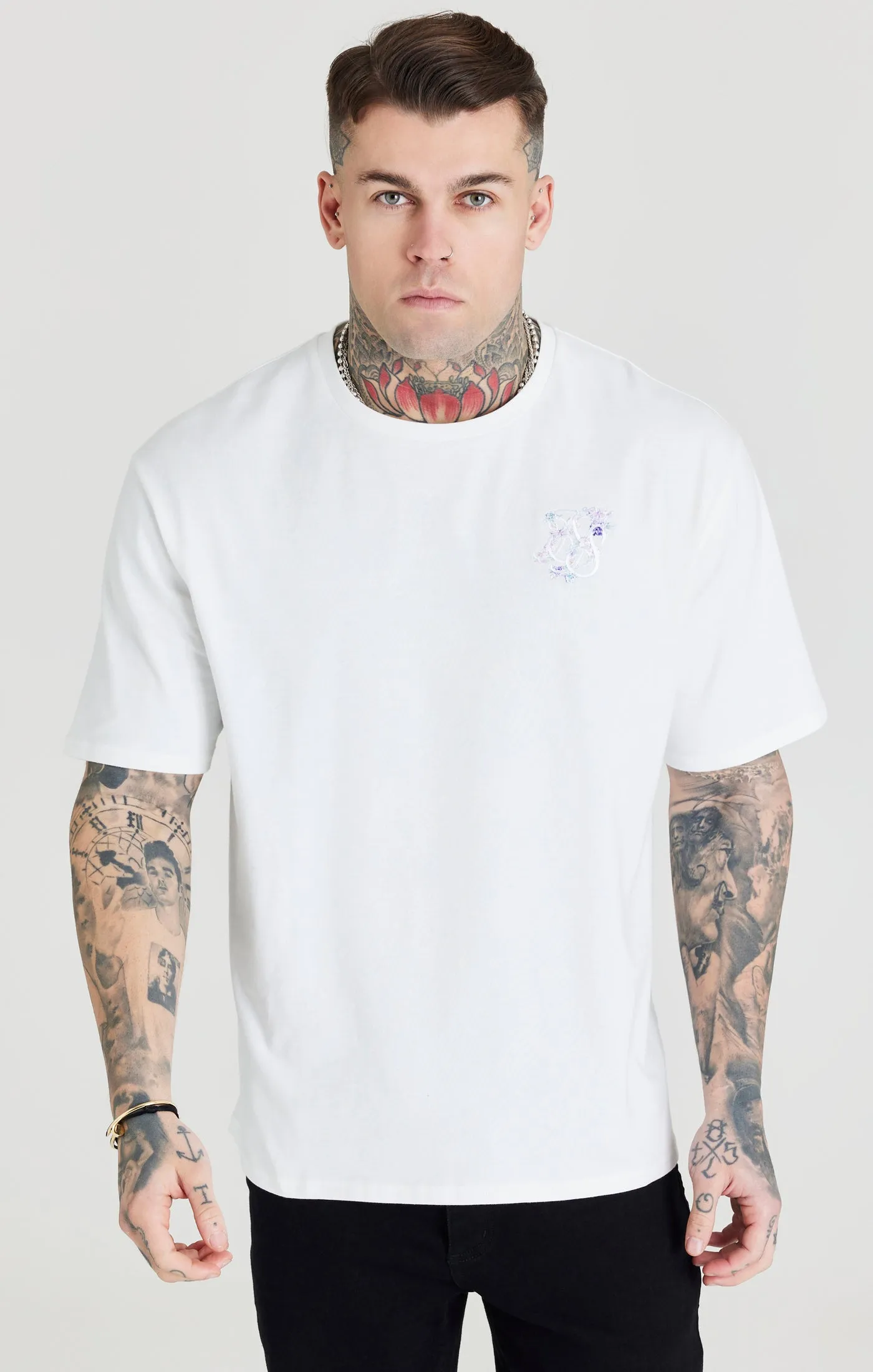 Ecru Floral Embroidery Oversized T-Shirt sold by Siksilk