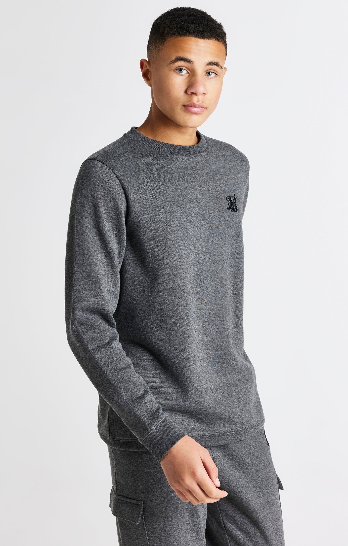 Boys Dark Grey Marl Crew Sweatshirt sold by Siksilk