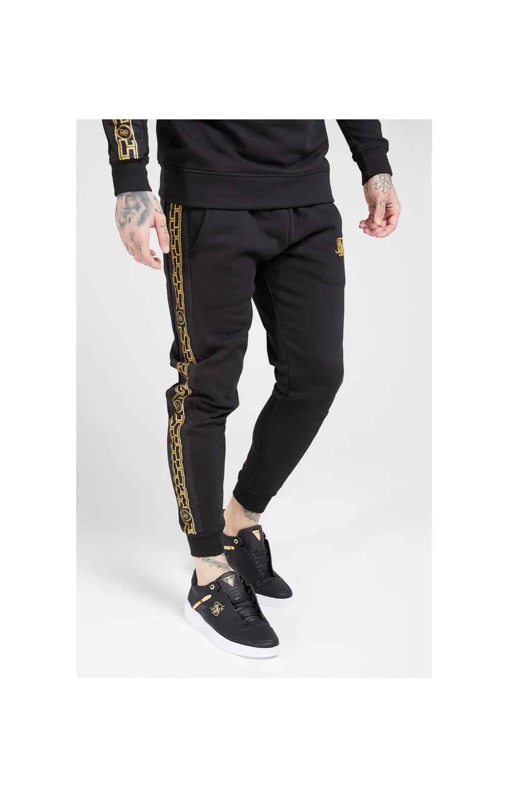 SikSilk Muscle Fit Nylon Panel Joggers – Black & Gold sold by Siksilk