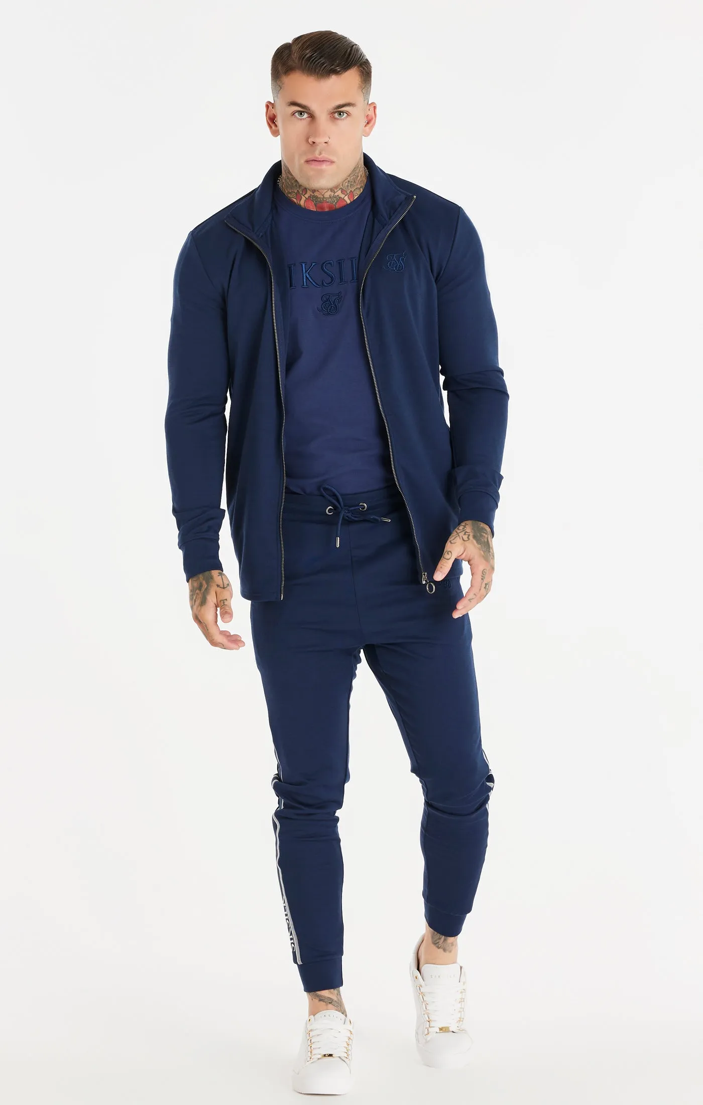 Navy Funnel Neck Zip Through Hoodie sold by Siksilk product image thumbnail 5