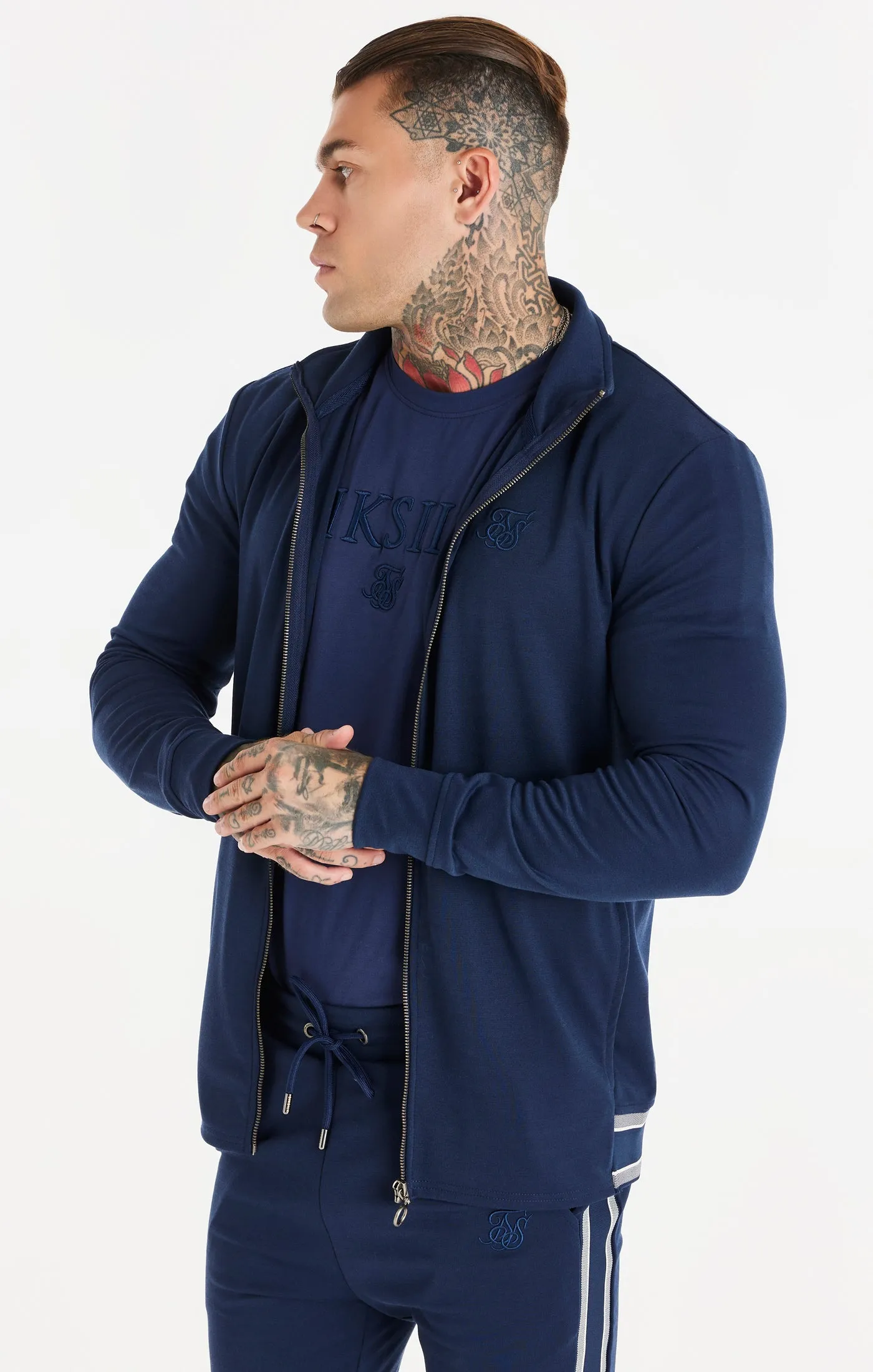 Navy Funnel Neck Zip Through Hoodie sold by Siksilk product image thumbnail 2