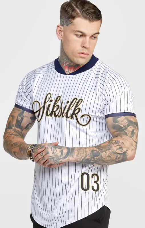 White Bomber Neck Baseball Shirt sold by Siksilk