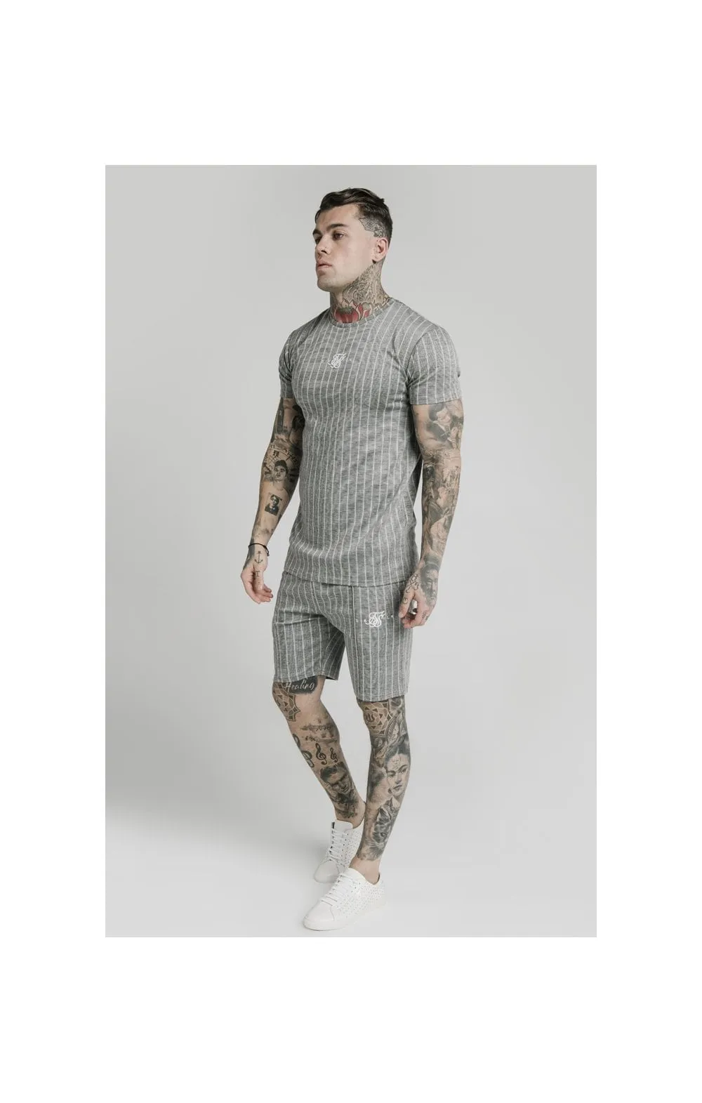SikSilk S/S Smart Gym Tee – Grey Pin Stripe sold by Siksilk product image thumbnail 2