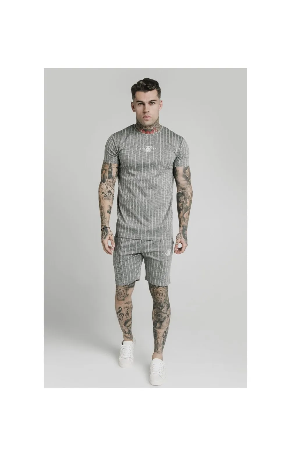 SikSilk S/S Smart Gym Tee – Grey Pin Stripe sold by Siksilk product image thumbnail 3