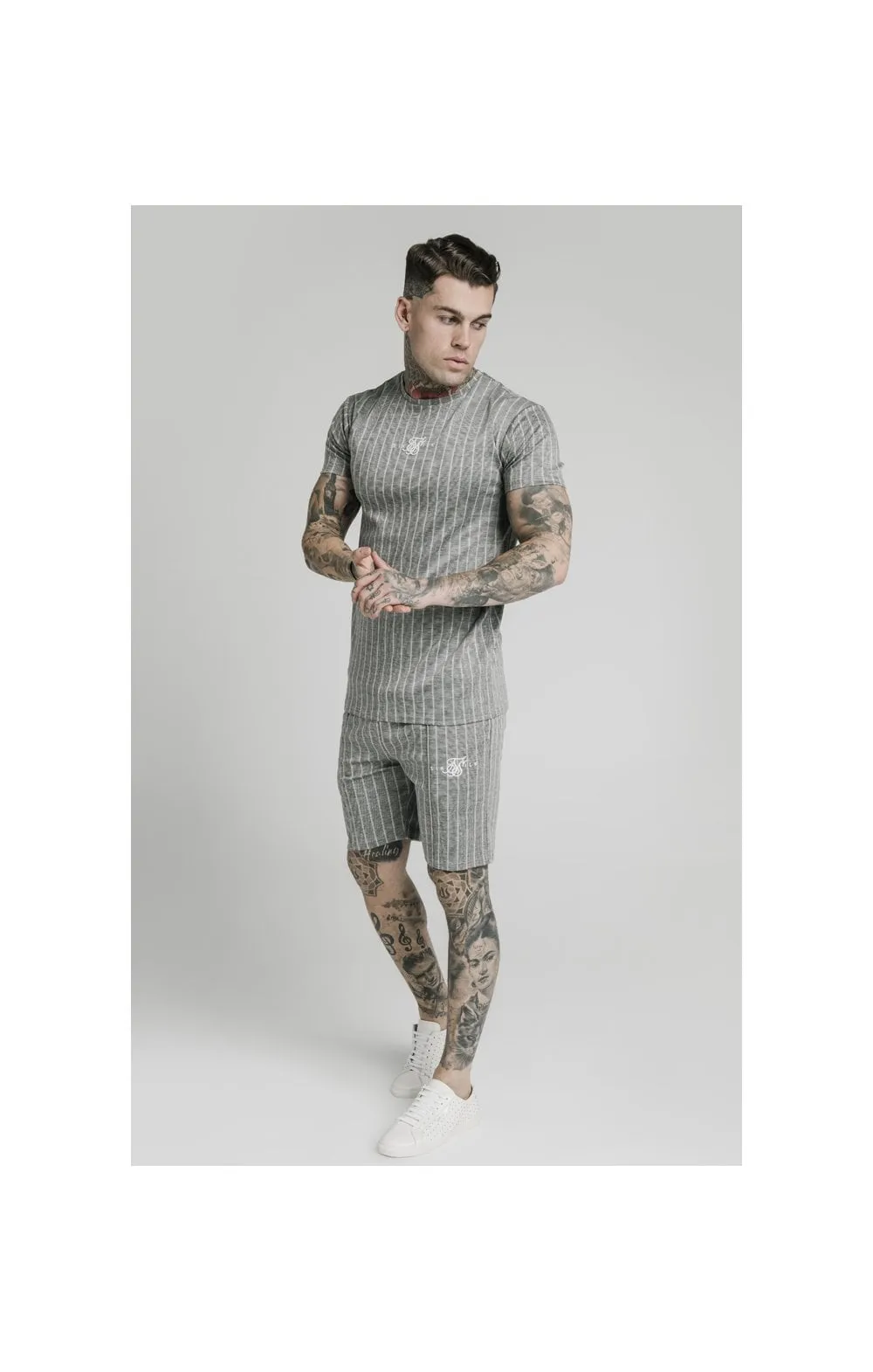 SikSilk S/S Smart Gym Tee – Grey Pin Stripe sold by Siksilk product image thumbnail 4