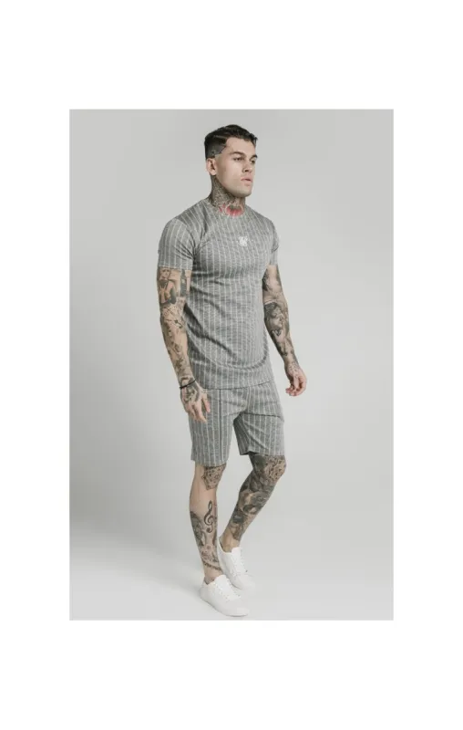 SikSilk S/S Smart Gym Tee – Grey Pin Stripe sold by Siksilk