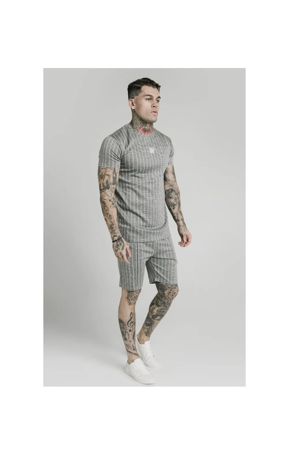 SikSilk S/S Smart Gym Tee – Grey Pin Stripe sold by Siksilk
