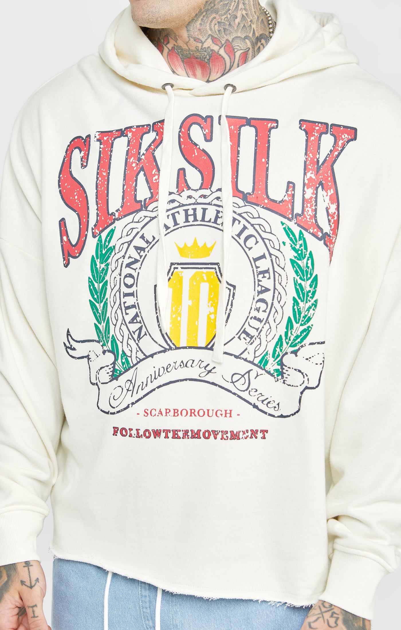 Ecru Varsity Anniversary Print Oversized Hoodie sold by Siksilk product image thumbnail 2