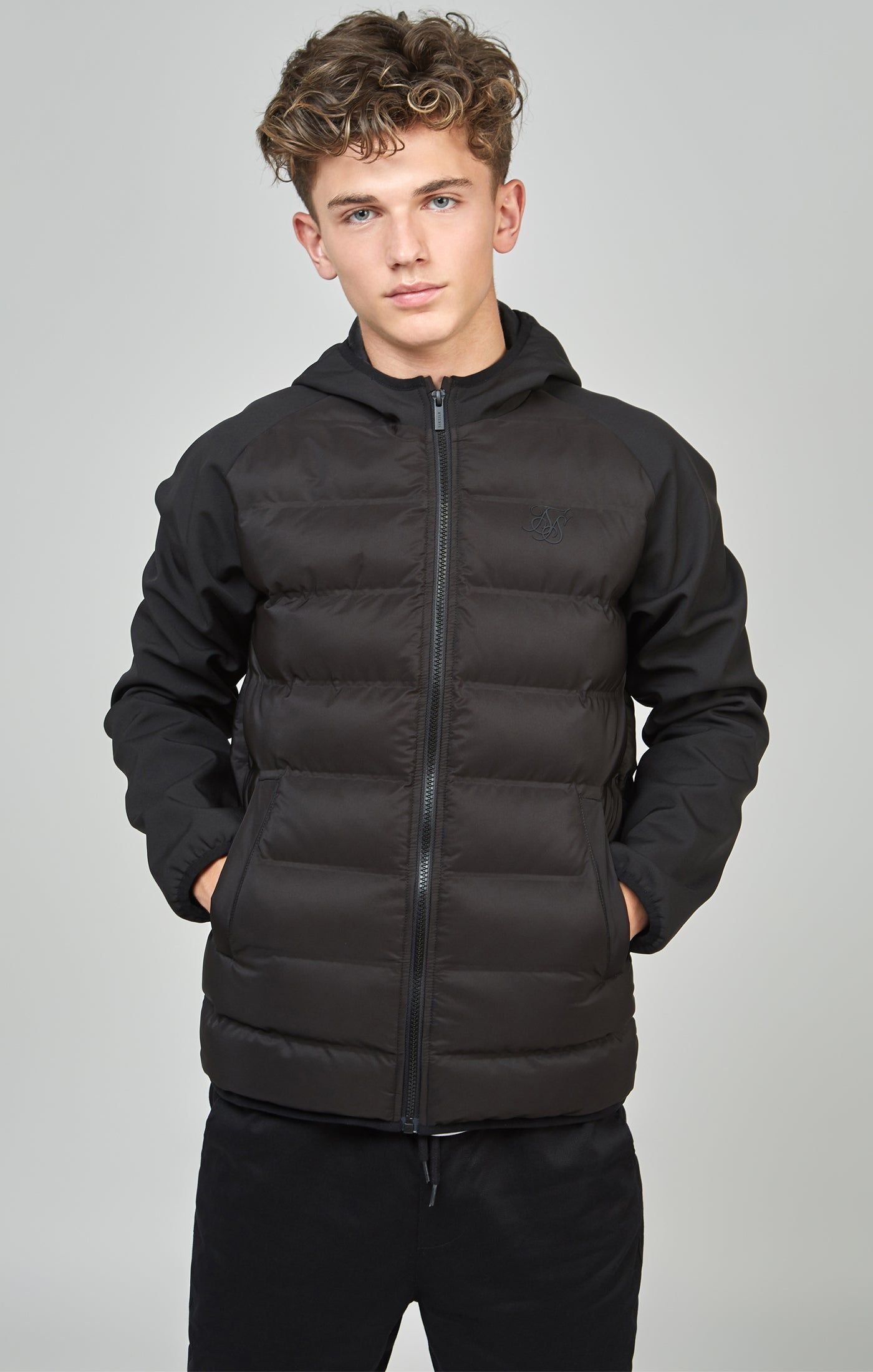 Boys Black Neoprene Sleeve Bubble Jacket sold by Siksilk