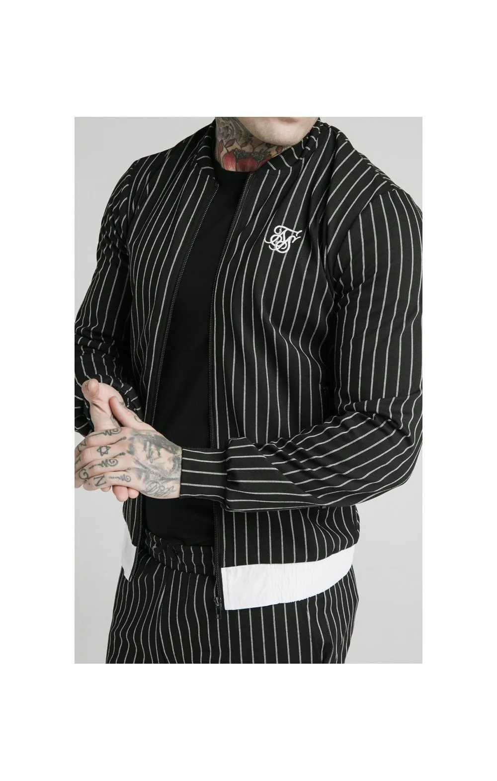 SikSilk Pinstripe Bomber Jacket - Black & White sold by Siksilk product image thumbnail 2