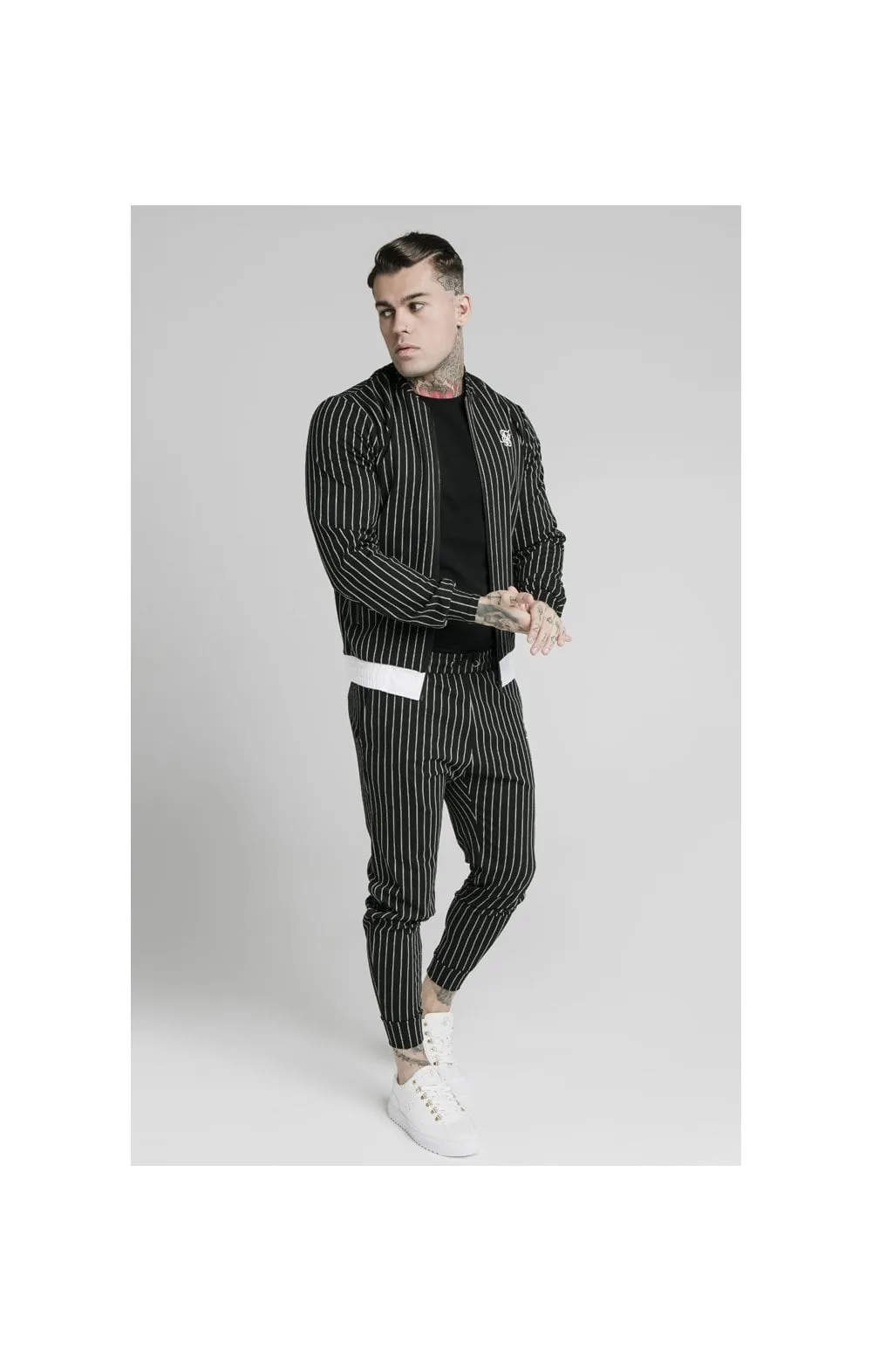 SikSilk Pinstripe Bomber Jacket - Black & White sold by Siksilk product image thumbnail 3