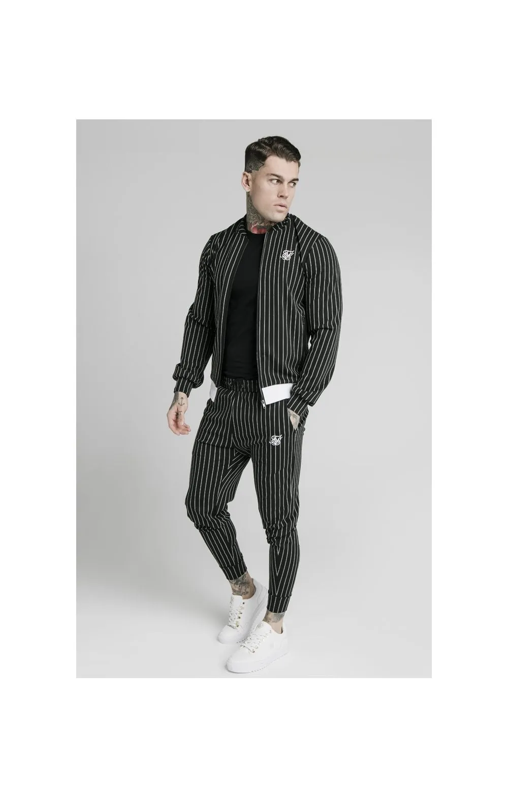 SikSilk Pinstripe Bomber Jacket - Black & White sold by Siksilk product image thumbnail 4