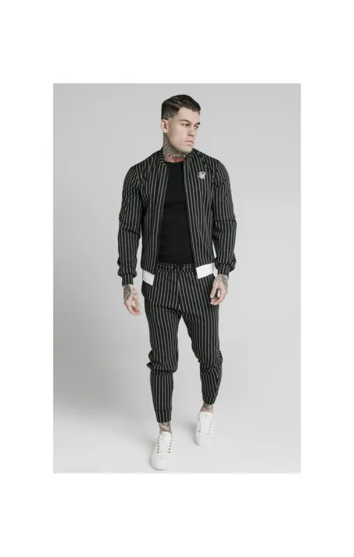 SikSilk Pinstripe Bomber Jacket - Black & White sold by Siksilk