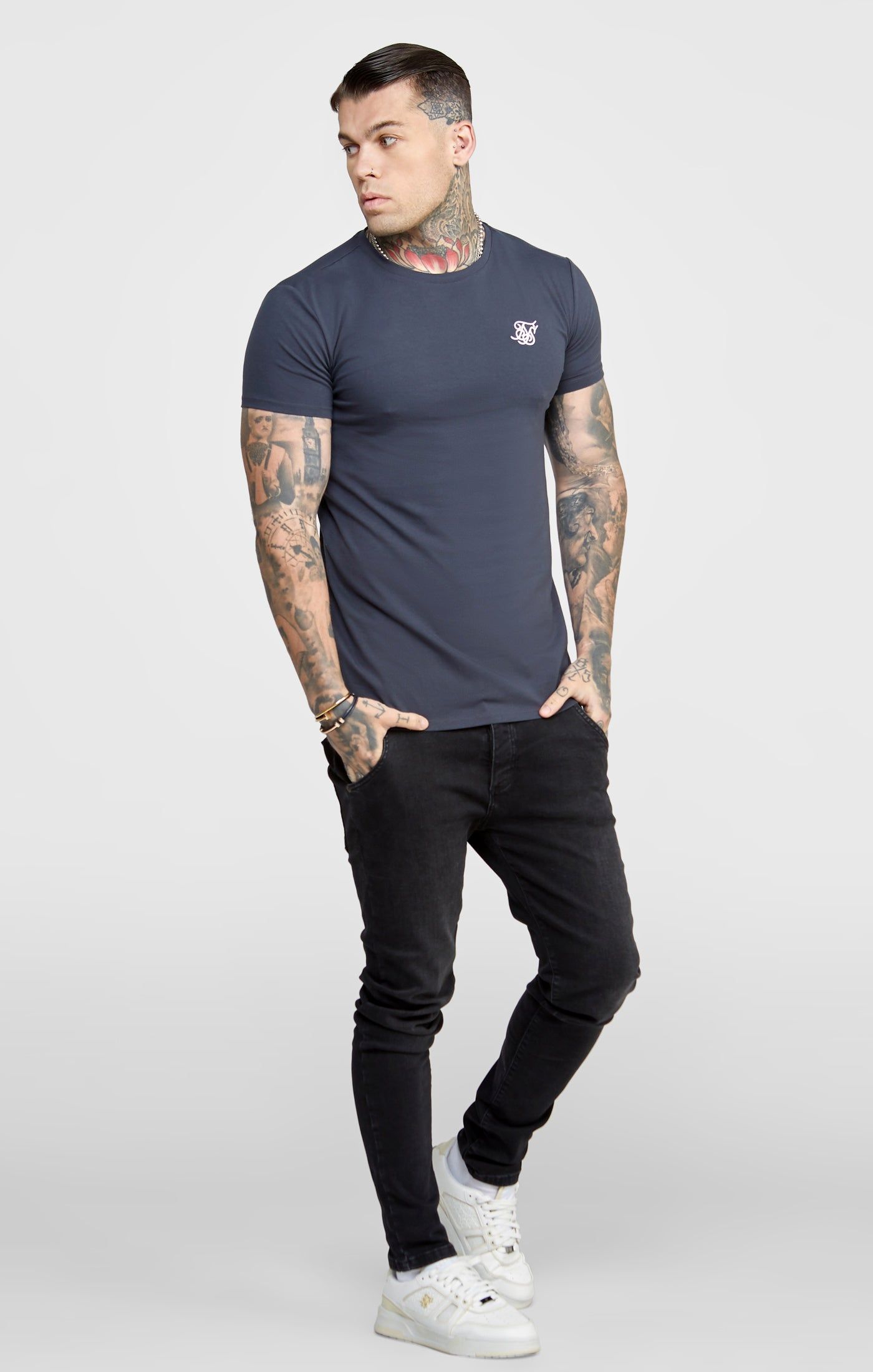 Grey Twin Pack Muscle Fit T-Shirt sold by Siksilk product image thumbnail 4
