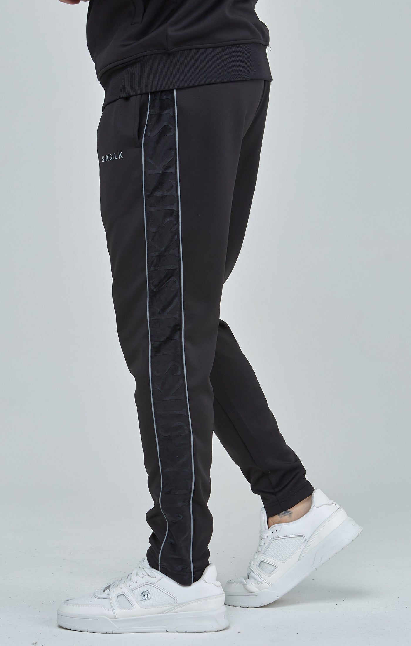 Black Velour Panelled Track Pants sold by Siksilk product image thumbnail 3