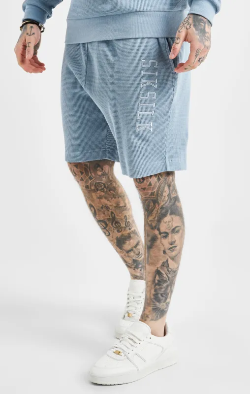 Blue Embroidered Waffle Texture Shorts sold by Siksilk